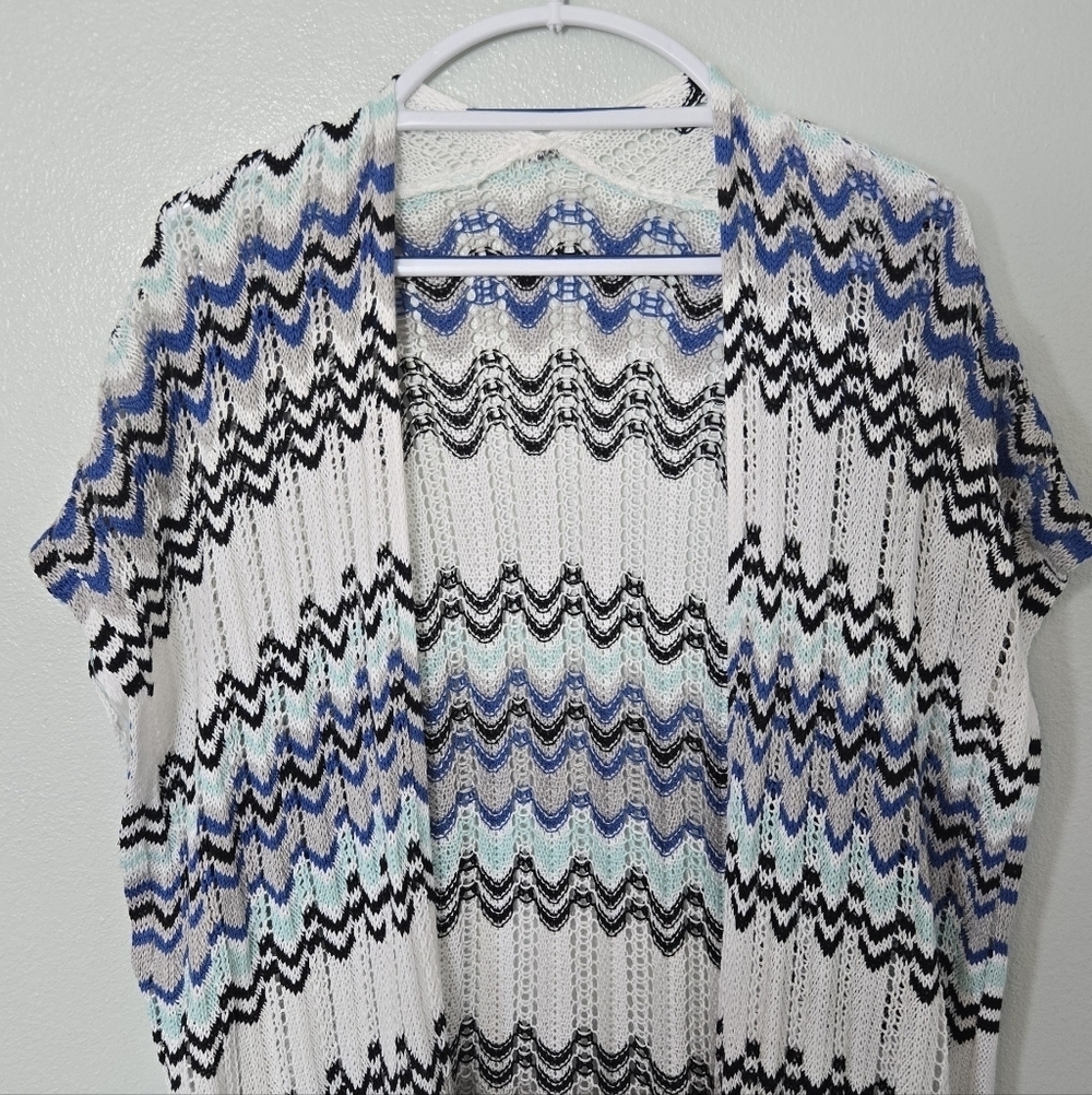 Long Knit Multicolored Chevron Pattern Duster Cardigan